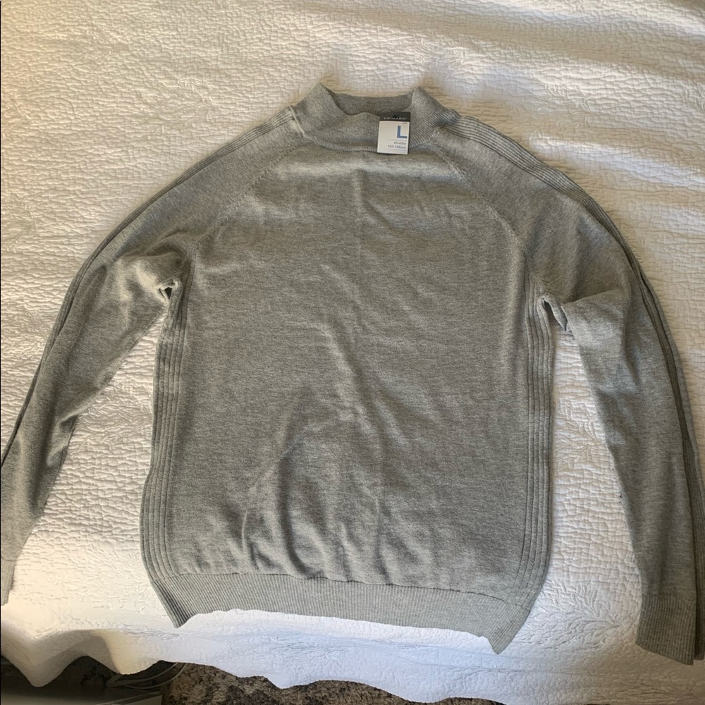 Mens Large Gray Mock Turtle Neck Sweater